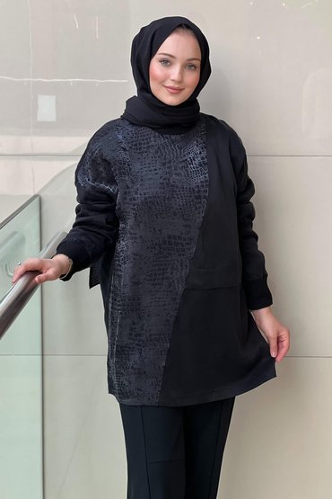 Jakar Desenli Asimetrik Cupra Tunik